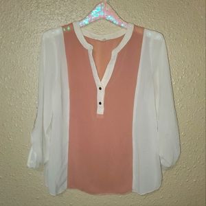 Women's Excuse Me Miss 3/4 Sleeve Blouse Top - Pink and Cream